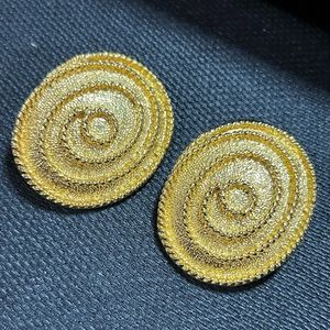 80s Gold Tone Rope Clip-On Earrings Spiral Swirl Runway Statement  Designer VTG